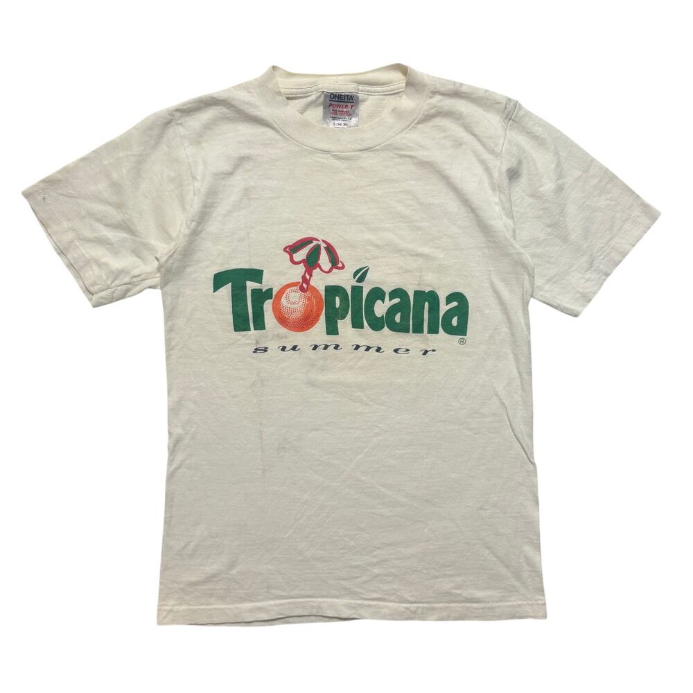 90’s Tropicana Summer Cotton Graphic Short Sleeve Baby Tee S White